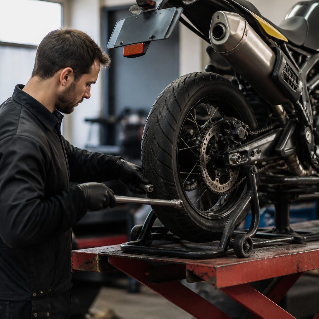 Bir atölyede dyno bankına bağlanmış turbo beslemeli bir hatchback; ön kaput açık, arka tekerlekler silindir üzerinde, soğutma fanından gelen sert ışık zemine vuruyor, geniş açı ve hafif alttan çekim.